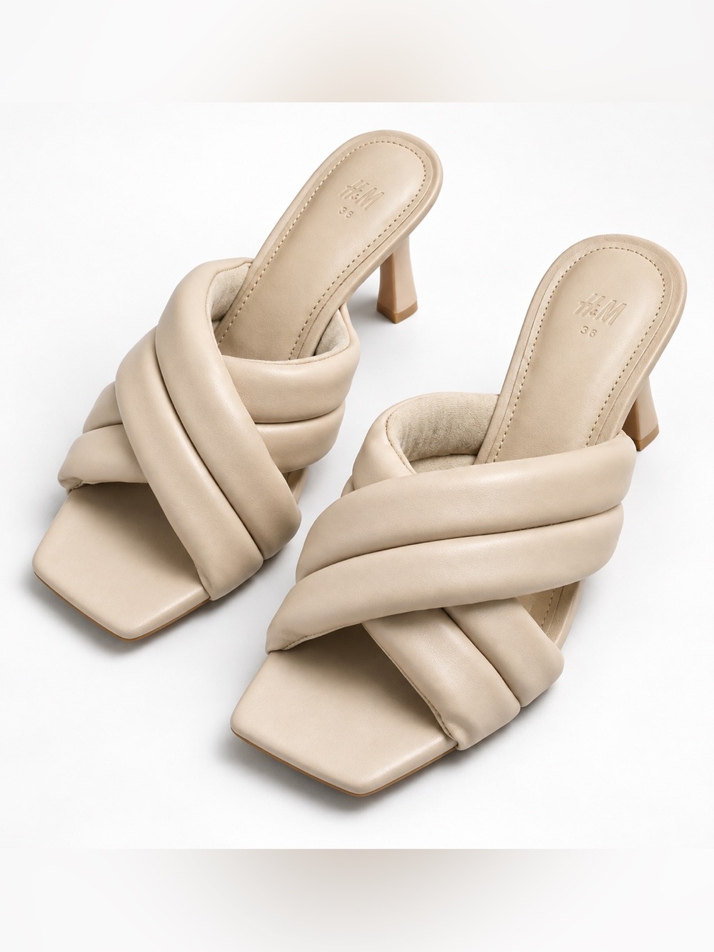 🤍✨ H&M Puffy Crossover Mule Sandals | Square Toe | EU 36 | NWT